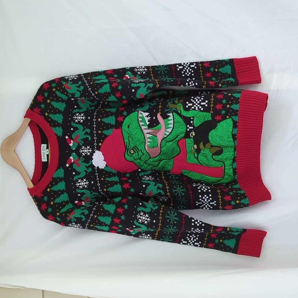 Men's ugly sweater Christmas holiday hype oversized medium T-Rex funny